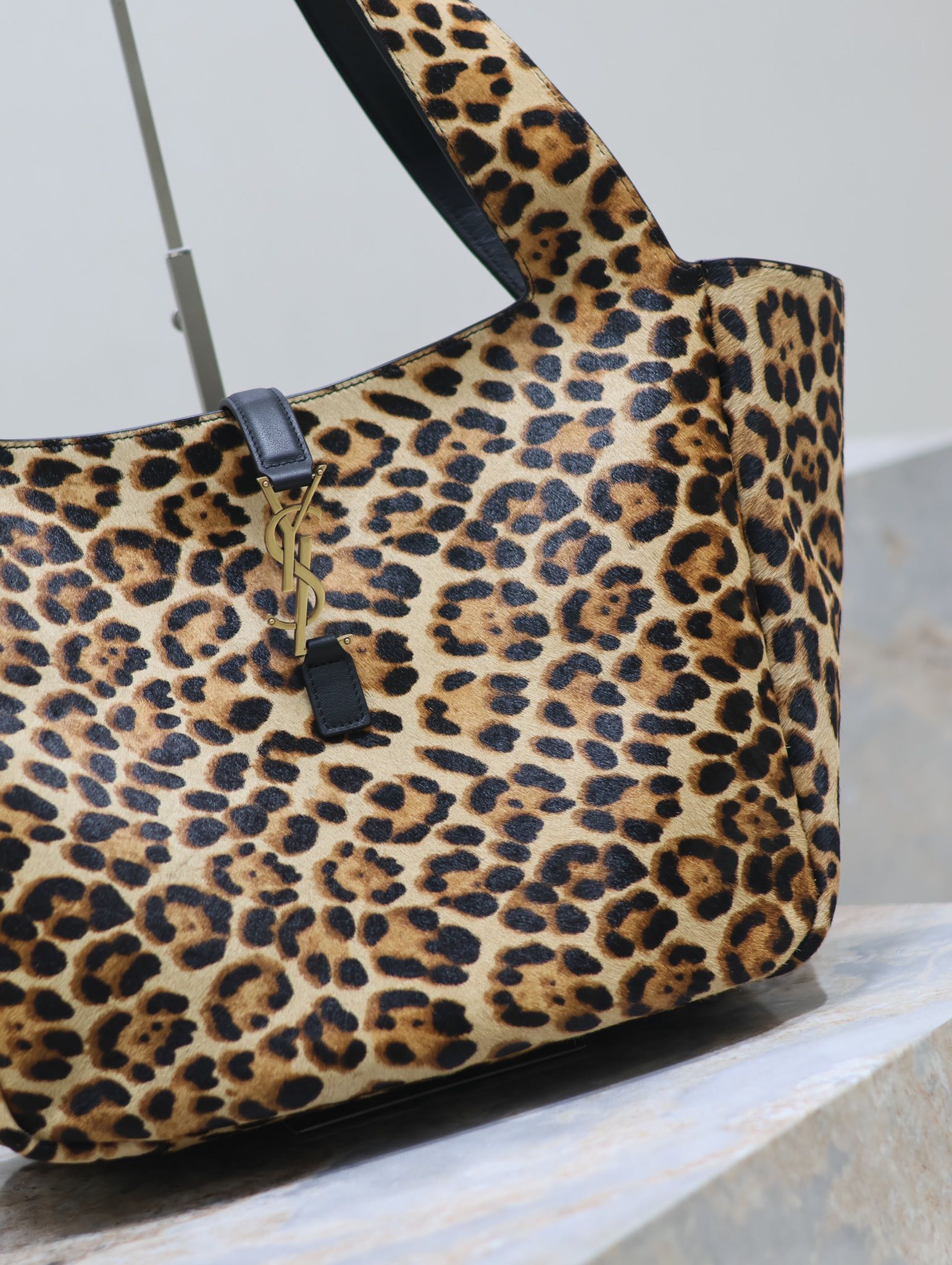 Saint Laurent Bea Leopard Print Hobo Bag