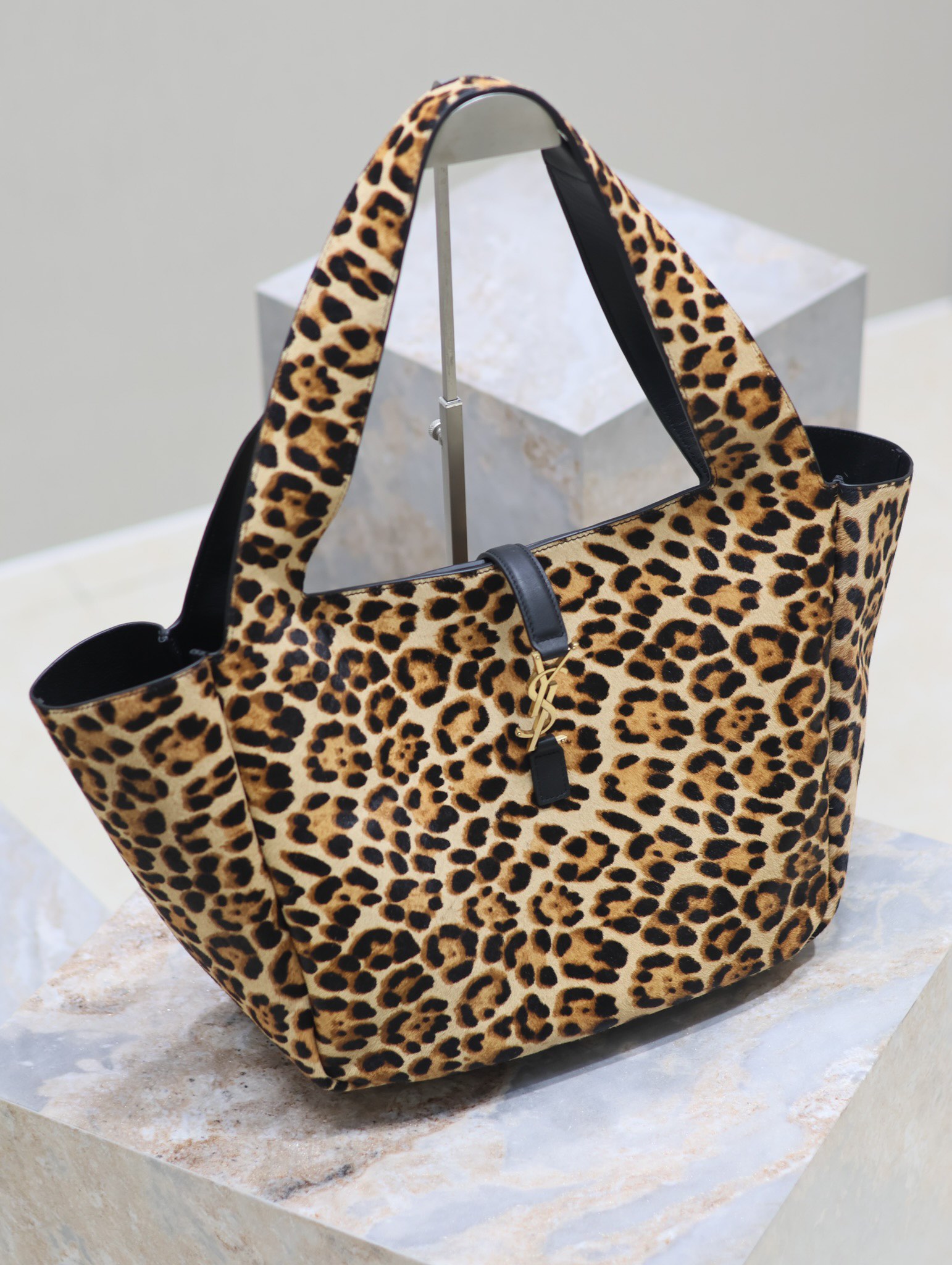 Saint Laurent Bea Leopard Print Hobo Bag