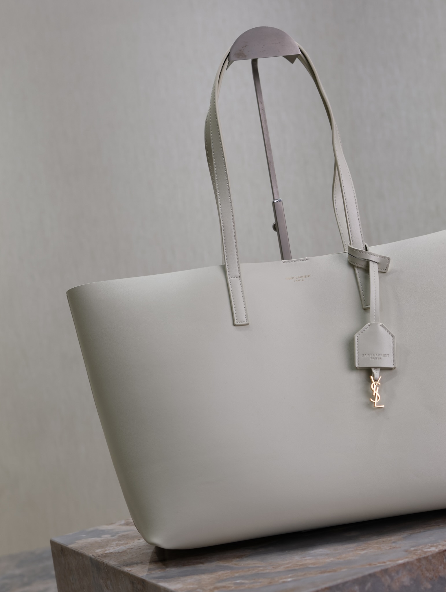 Saint Laurent White Leather Horizontal Shopping Tote Bag YSL