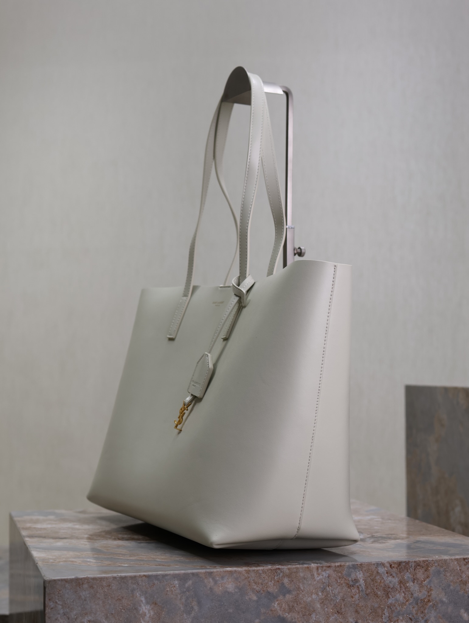 Saint Laurent White Leather Horizontal Shopping Tote Bag YSL