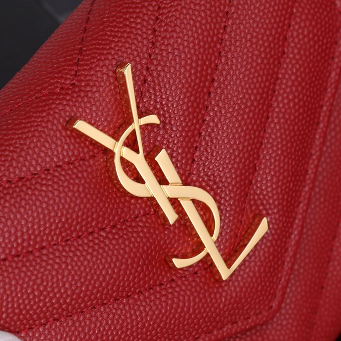 Saint Laurent YSL SLP Tri-Fold Wallet in Red Caviar with Gold Hardware