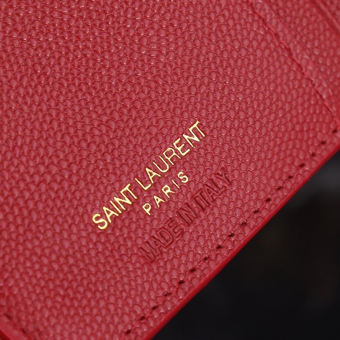 Saint Laurent YSL SLP Tri-Fold Wallet in Red Caviar with Gold Hardware