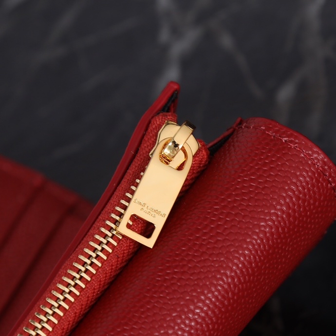 Saint Laurent YSL SLP Tri-Fold Wallet in Red Caviar with Gold Hardware