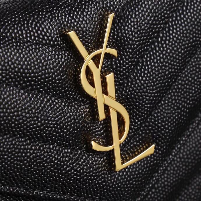 Saint Laurent YSL SLP Tri-Fold Wallet in Black Caviar with Gold Hardware