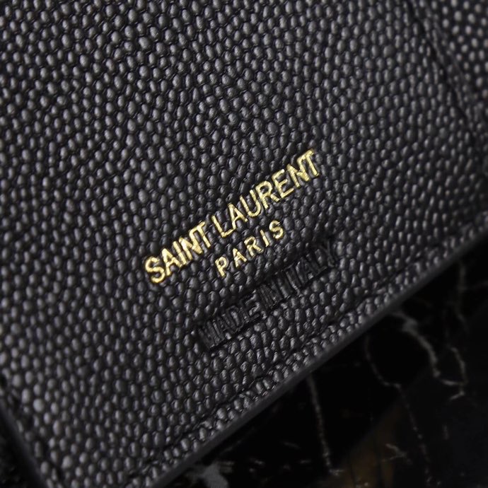 Saint Laurent YSL SLP Tri-Fold Wallet in Black Caviar with Gold Hardware