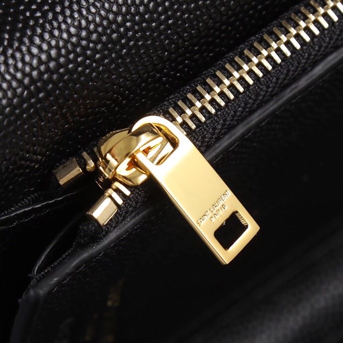 Saint Laurent YSL SLP Tri-Fold Wallet in Black Caviar with Gold Hardware