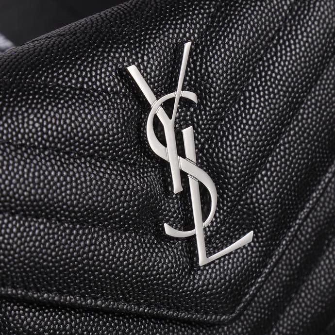 Saint Laurent YSL SLP Tri-Fold Wallet in Black Caviar with Silver Hardware