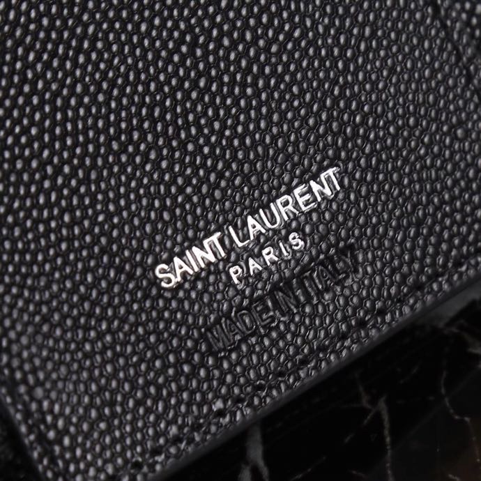 Saint Laurent YSL SLP Tri-Fold Wallet in Black Caviar with Silver Hardware