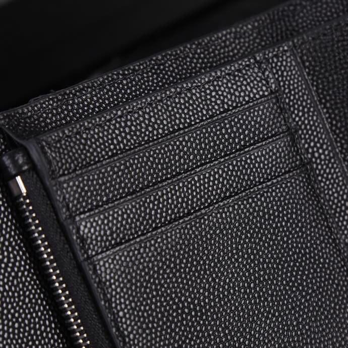 Saint Laurent YSL SLP Tri-Fold Wallet in Black Caviar with Silver Hardware