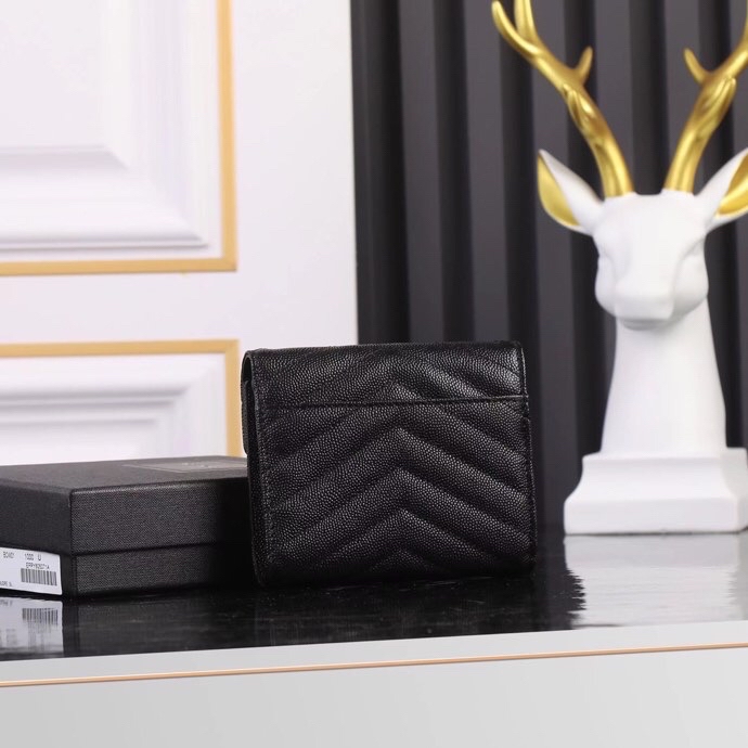 Saint Laurent YSL SLP Tri-Fold Wallet in Black Caviar with Black Hardware