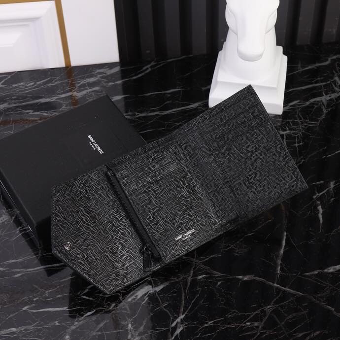 Saint Laurent YSL SLP Tri-Fold Wallet in Black Caviar with Black Hardware