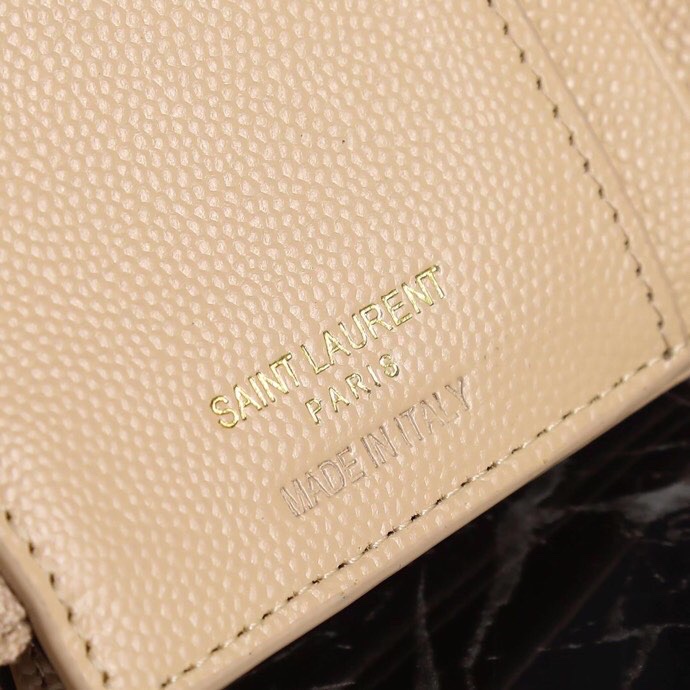 Saint Laurent YSL SLP Tri-Fold Wallet in Caviar Peach with Gold Hardware