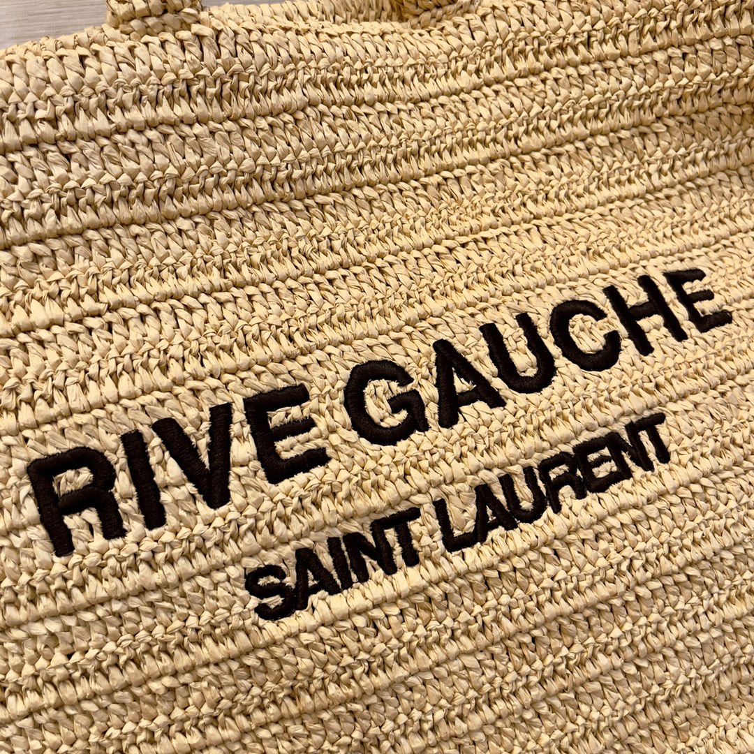 Saint Laurent YSL River Gauche Tote Bag in Raffia Crochet