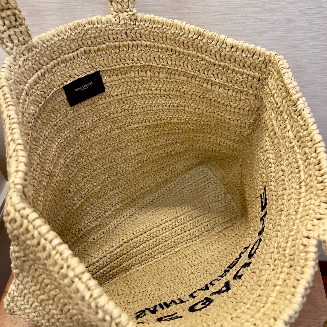 Saint Laurent YSL River Gauche Tote Bag in Raffia Crochet