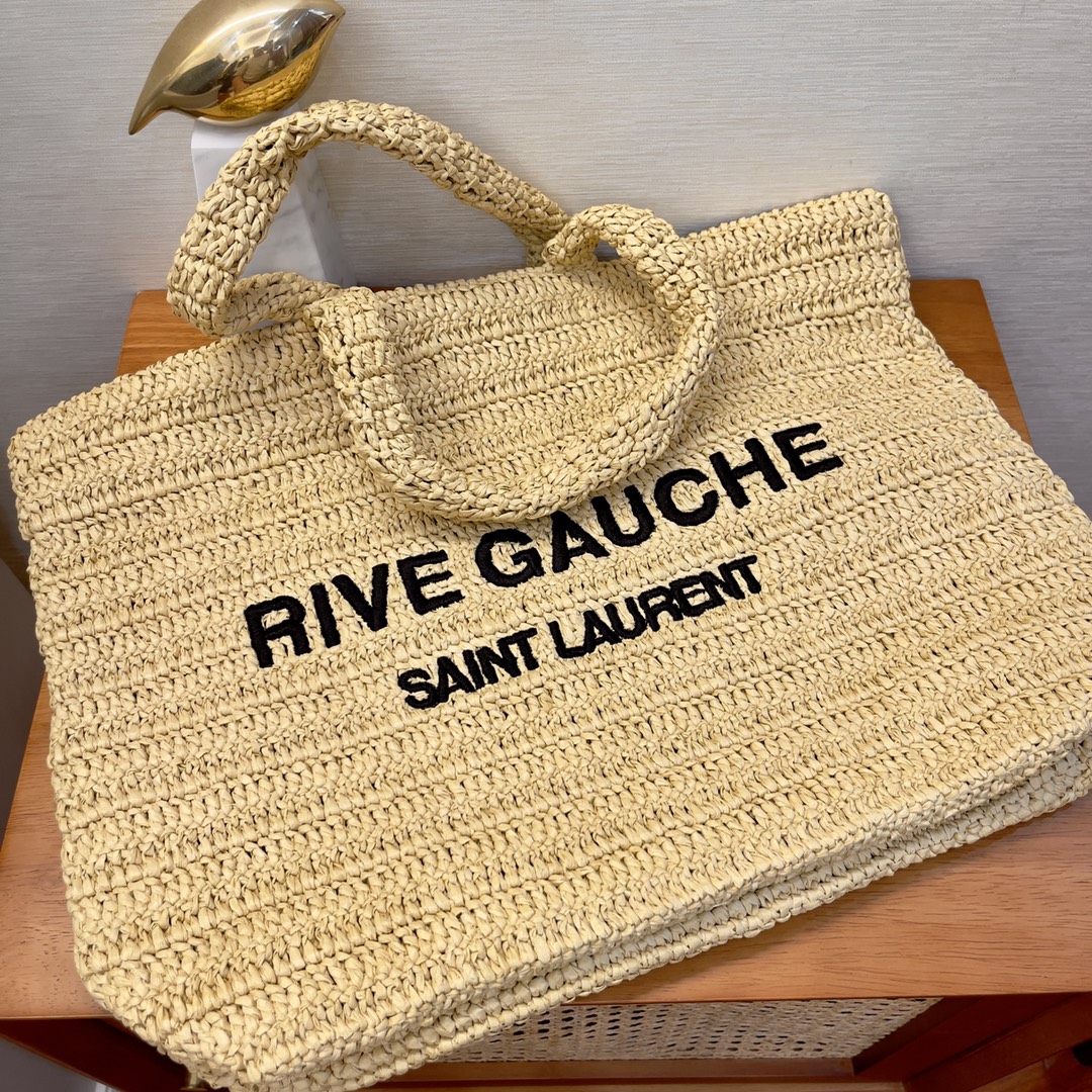 Saint Laurent YSL River Gauche Tote Bag in Raffia Crochet