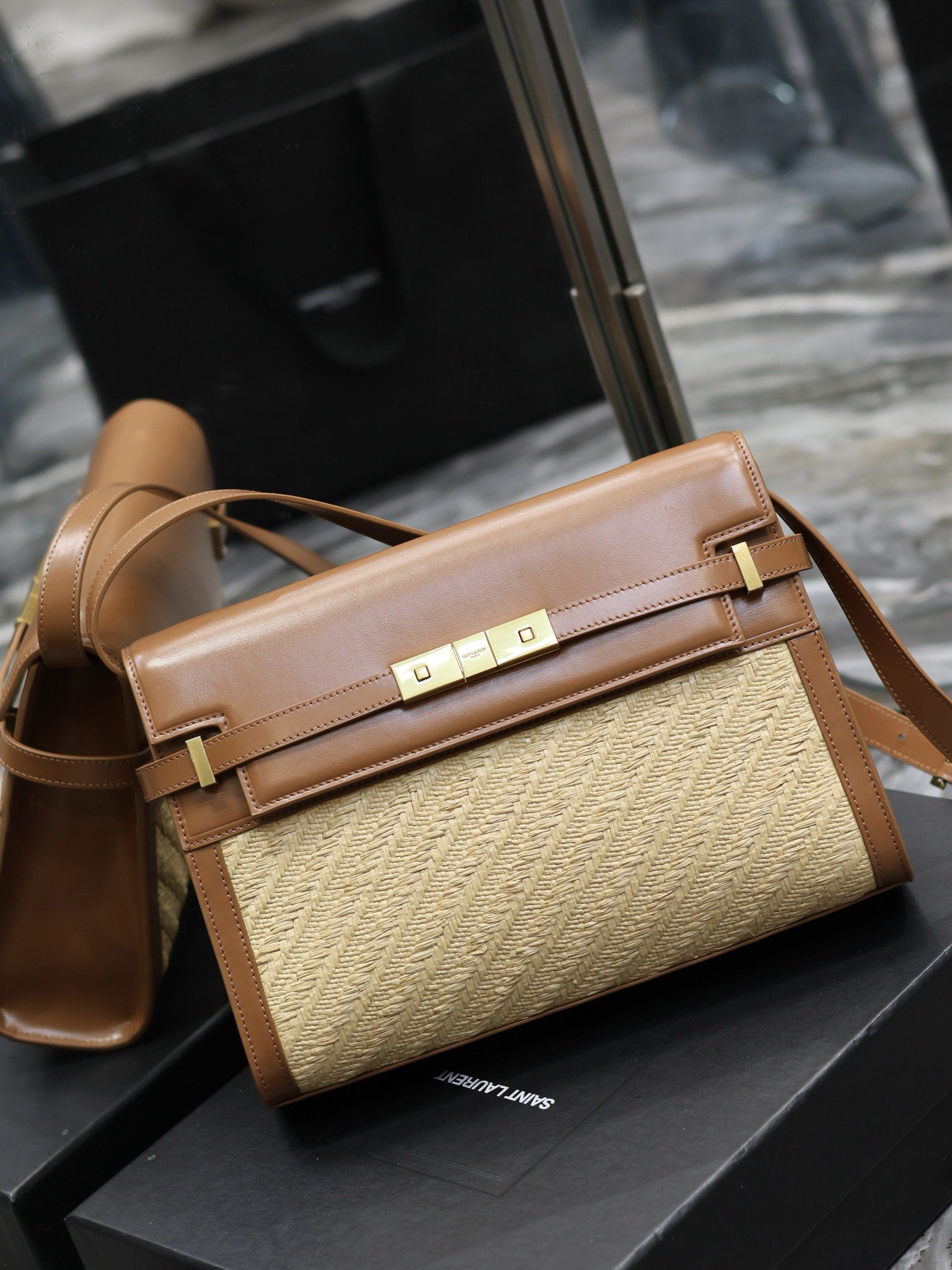 Saint Laurent Manhattan Flap Bag in Earthy Yellow