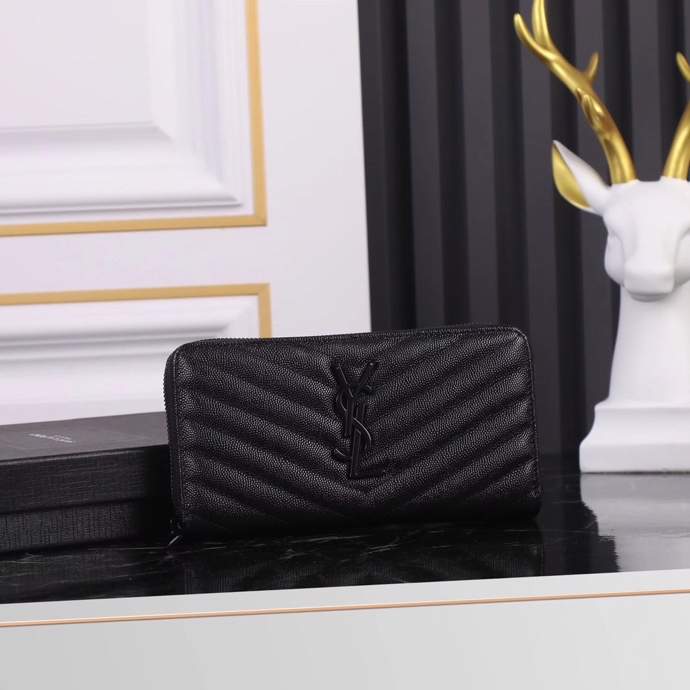 Saint Laurent YSL V-Line Single Zipper Wallet