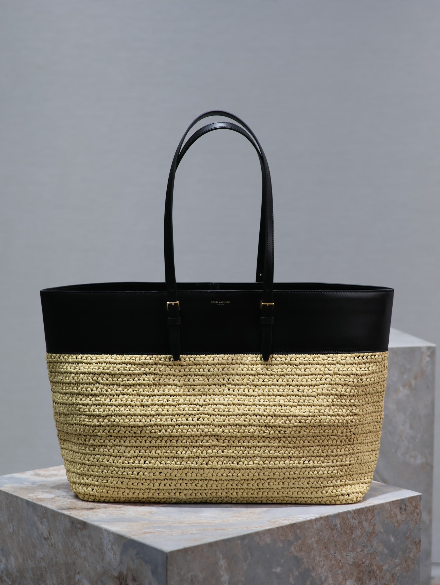 Saint Laurent Raffia Woven Shopping Tote Bag