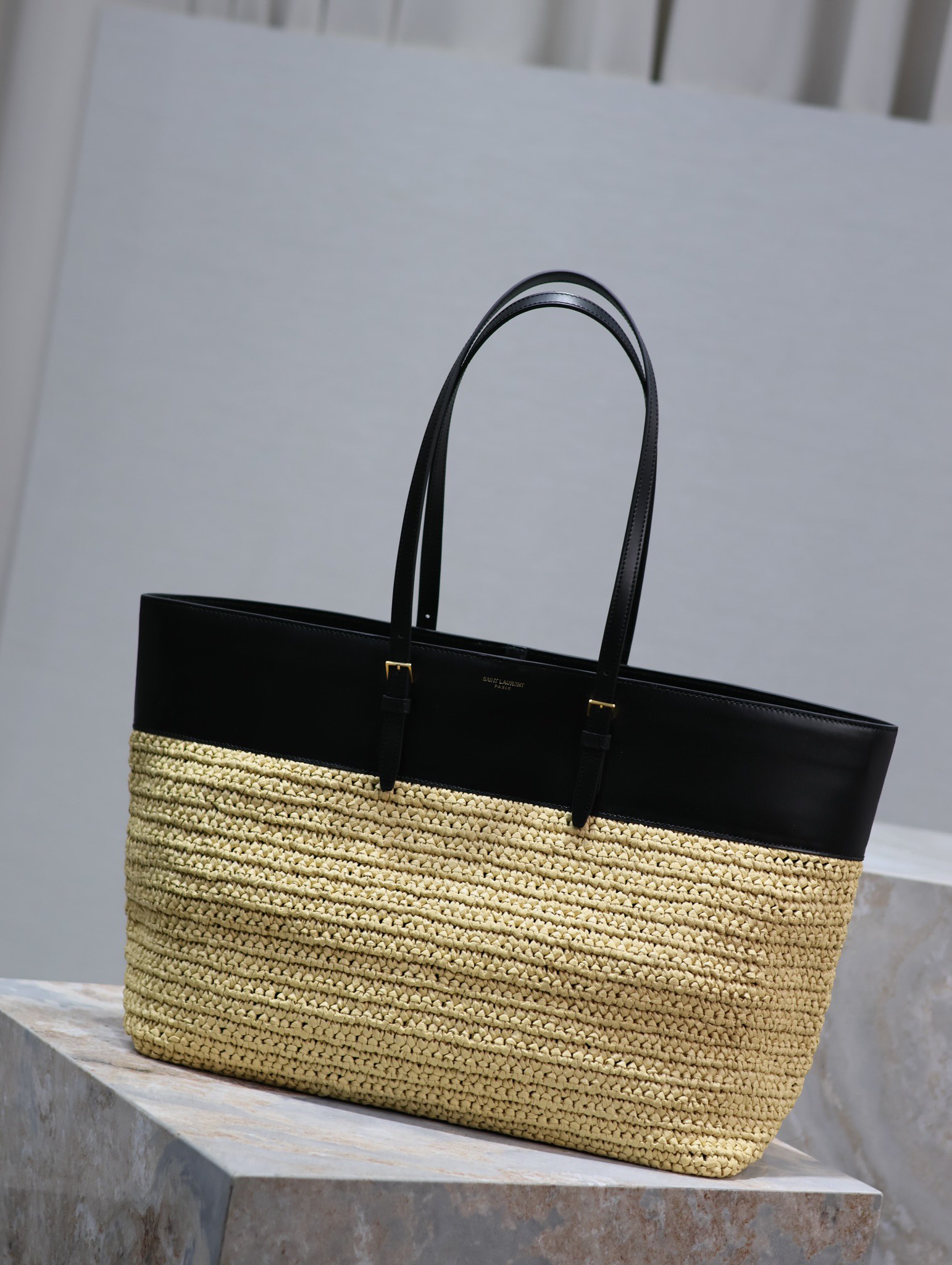 Saint Laurent Raffia Woven Shopping Tote Bag