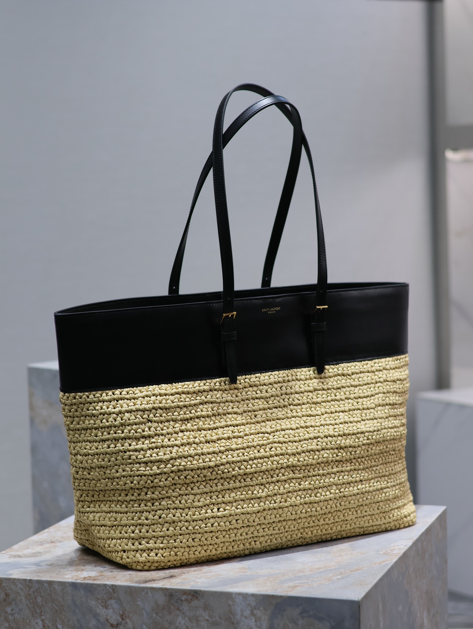 Saint Laurent Raffia Woven Shopping Tote Bag