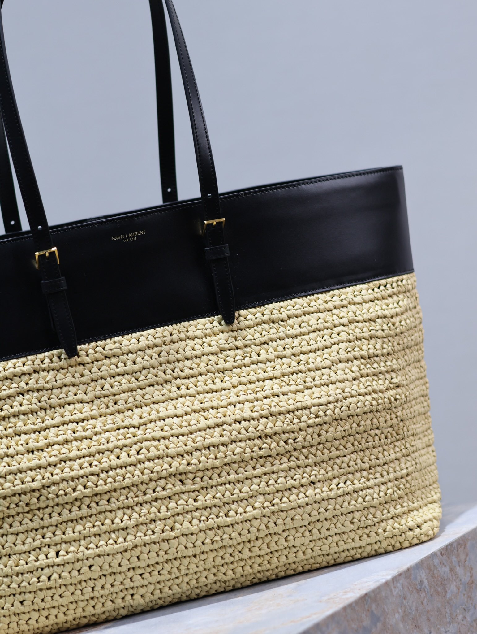 Saint Laurent Raffia Woven Shopping Tote Bag