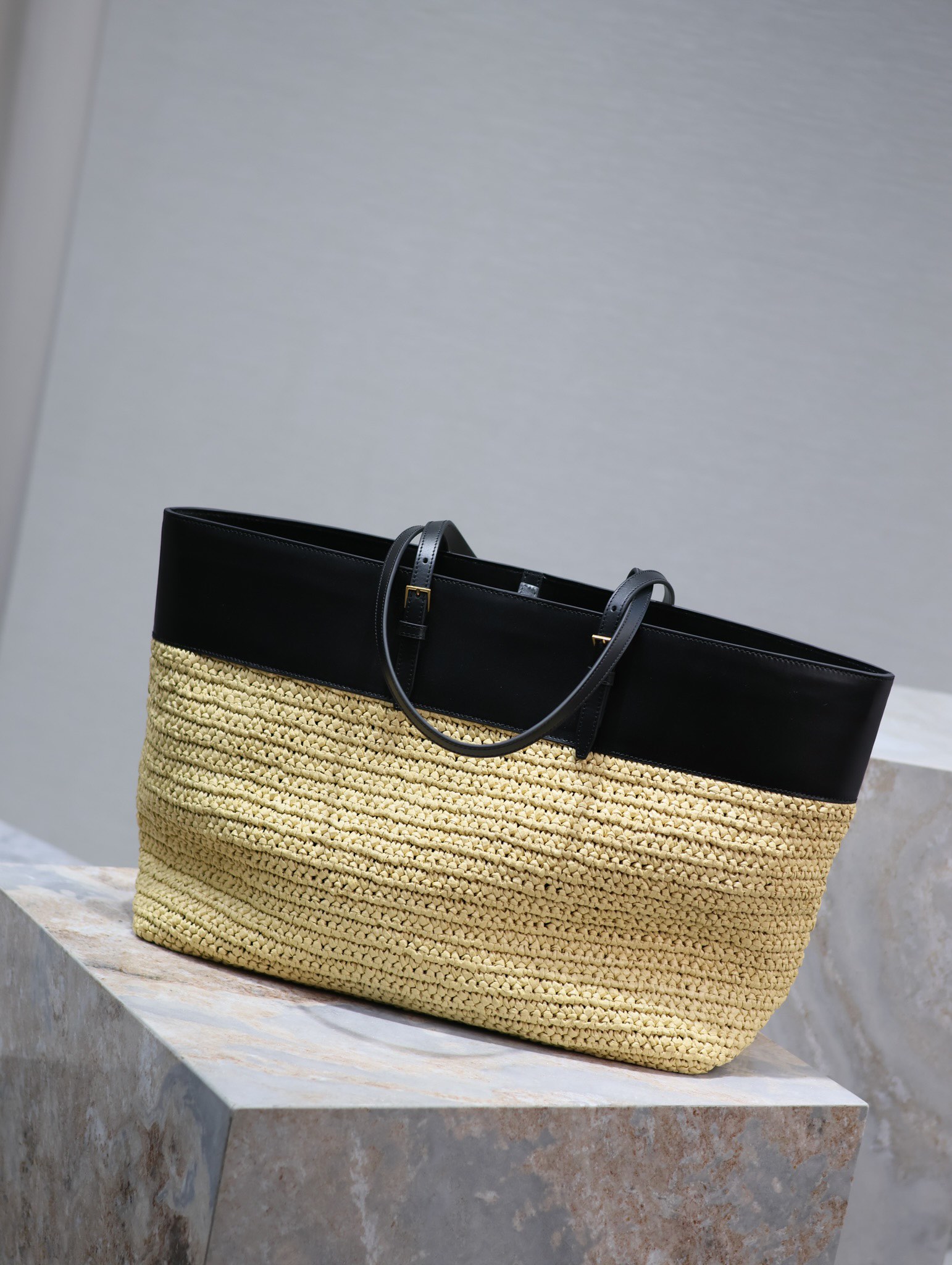 Saint Laurent Raffia Woven Shopping Tote Bag