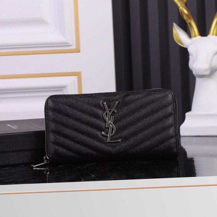 Saint Laurent YSL V-Line Single Zipper Wallet