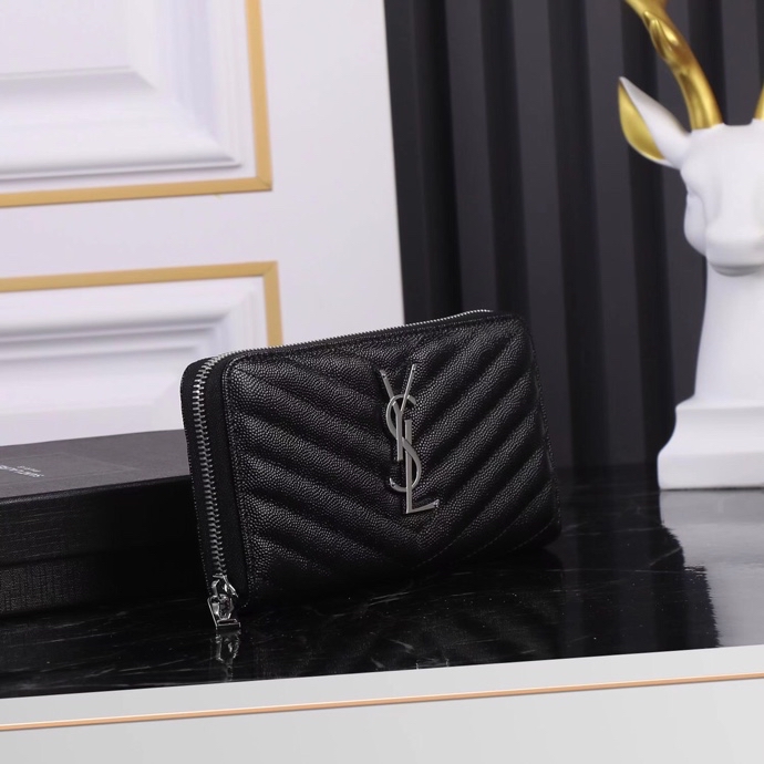 Saint Laurent YSL V-Line Single Zipper Wallet