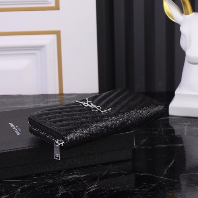 Saint Laurent YSL V-Line Single Zipper Wallet