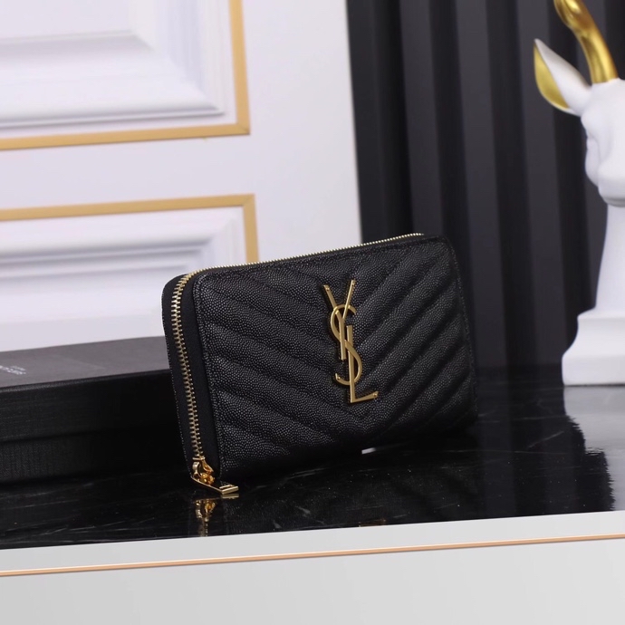 Saint Laurent YSL V-Line Single Zipper Wallet