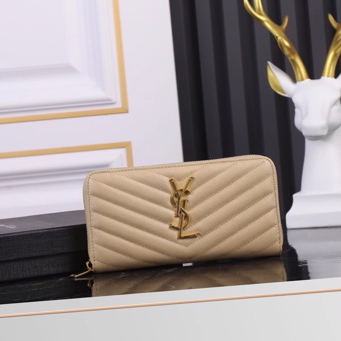 Saint Laurent YSL V-Line Single Zipper Wallet