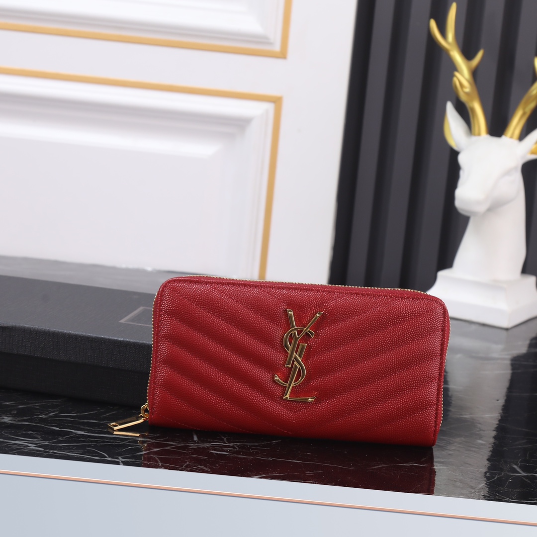 Saint Laurent YSL V-Line Single Zipper Wallet