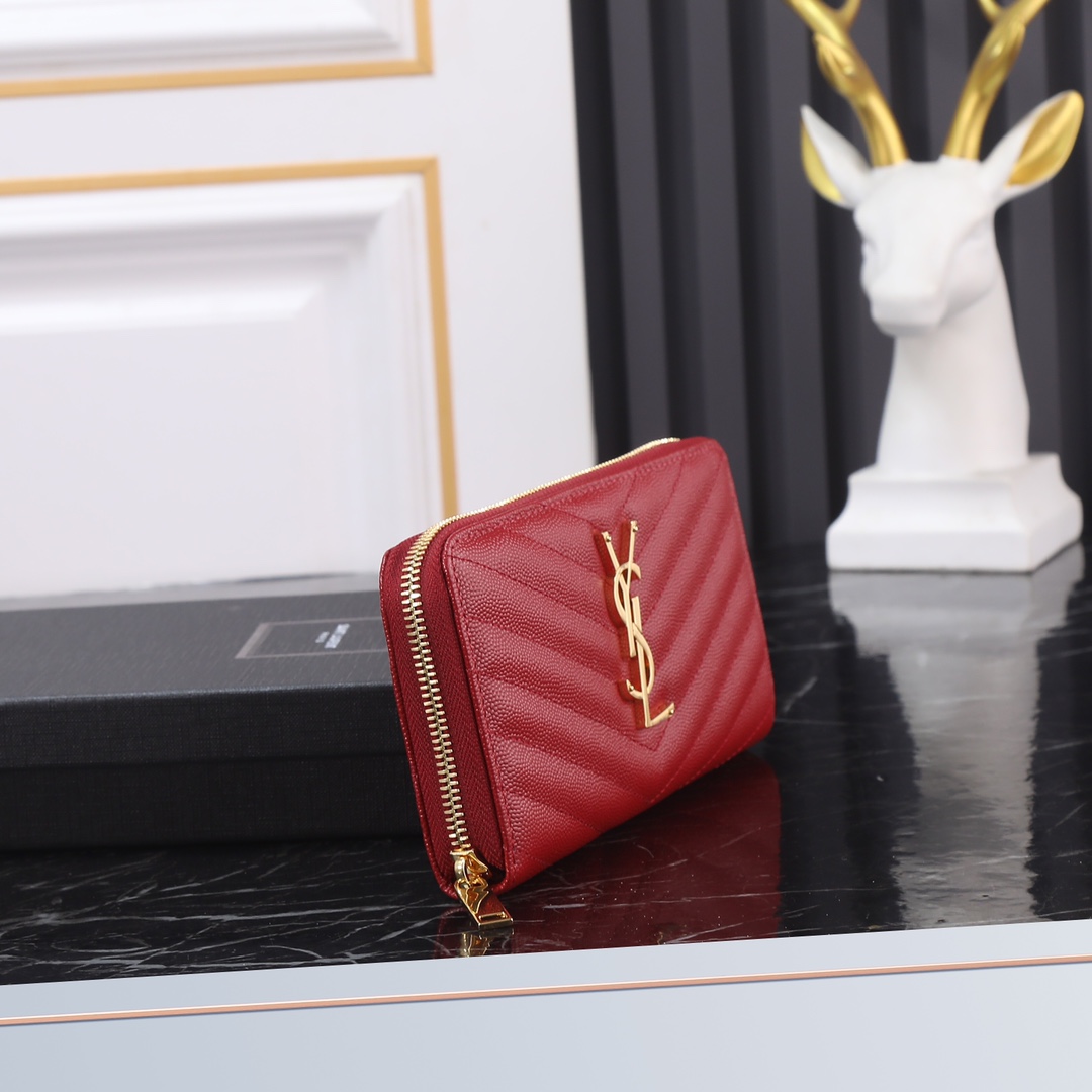 Saint Laurent YSL V-Line Single Zipper Wallet