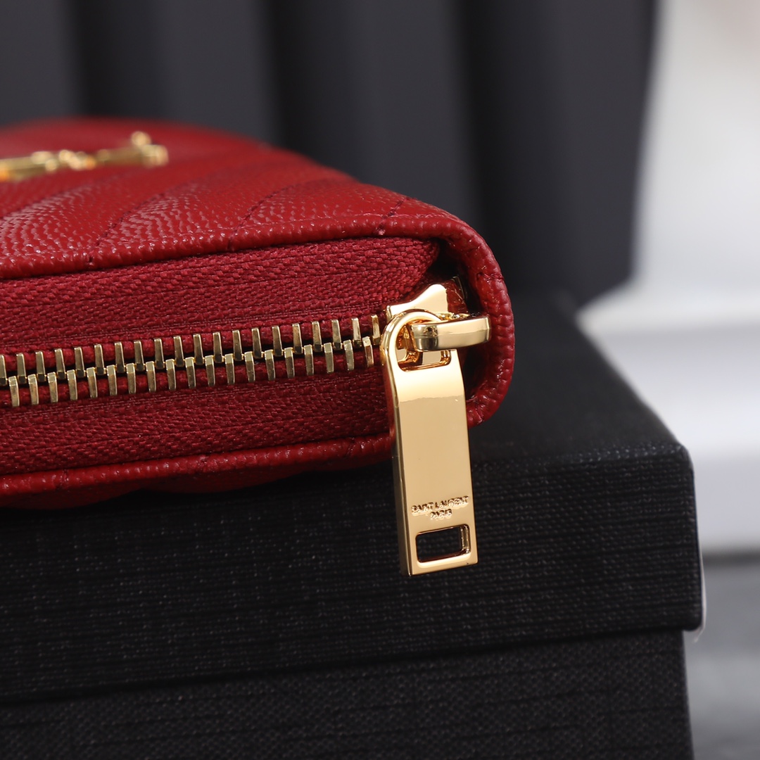 Saint Laurent YSL V-Line Single Zipper Wallet