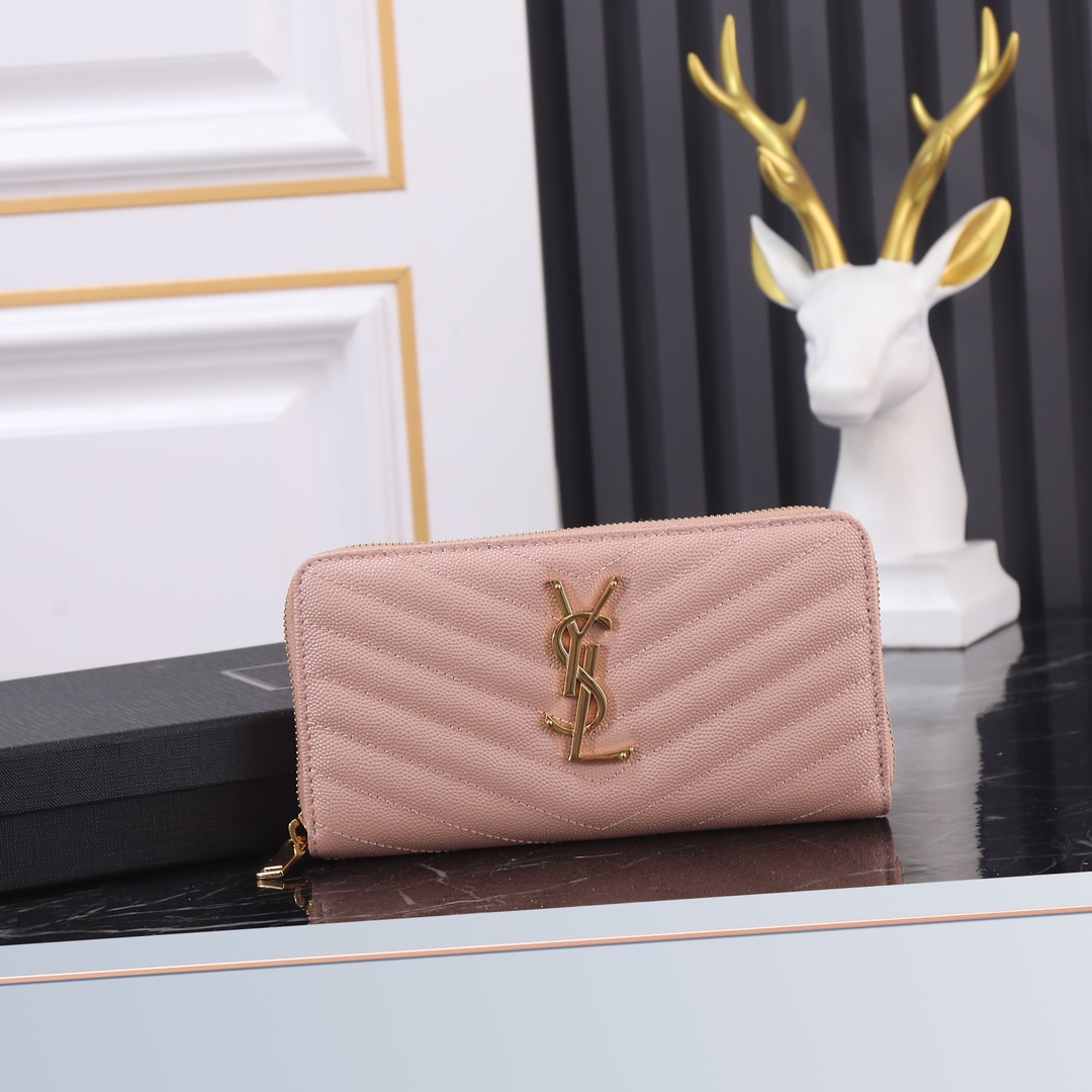 Saint Laurent YSL V-Line Single Zipper Wallet