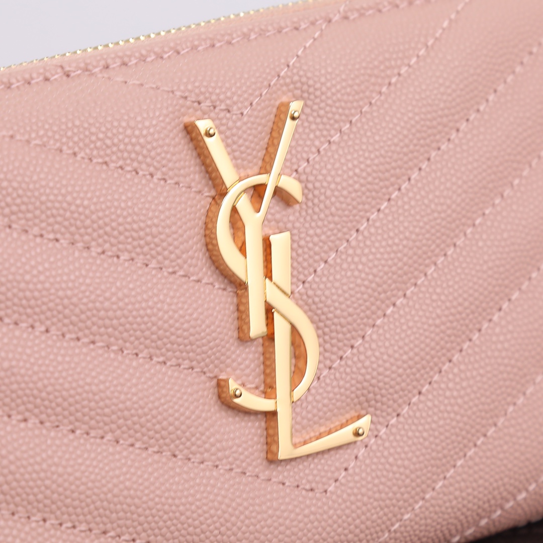 Saint Laurent YSL V-Line Single Zipper Wallet