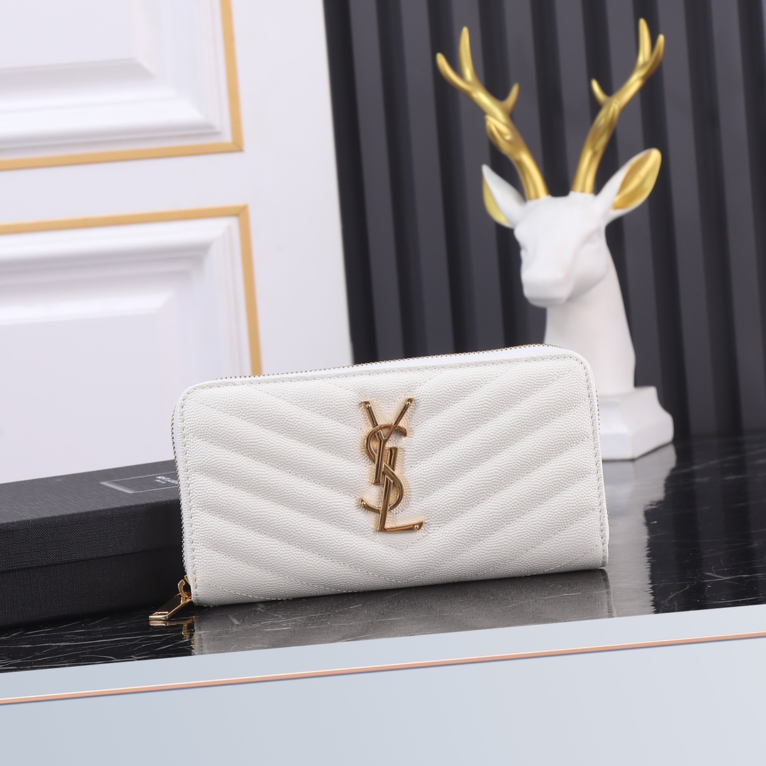 Saint Laurent YSL V-Line Single Zipper Wallet