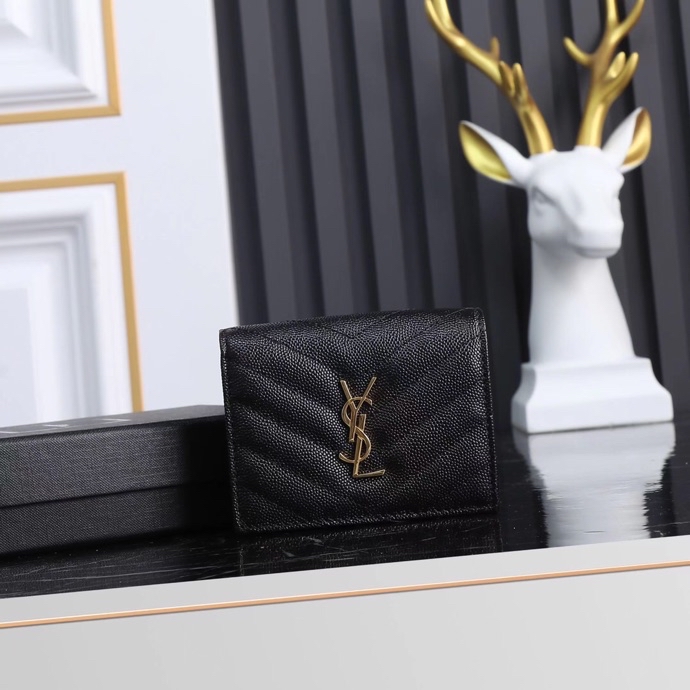 Saint Laurent YSL Caviar Short Wallet in Caviar Black with Gold Hardware