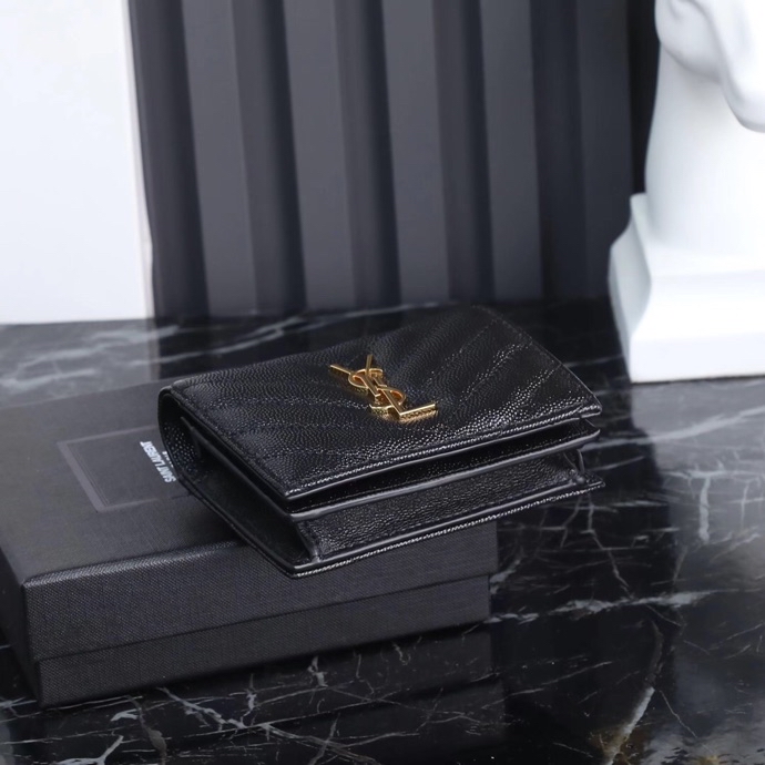 Saint Laurent YSL Caviar Short Wallet in Caviar Black with Gold Hardware