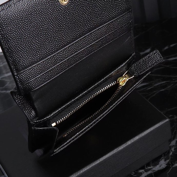 Saint Laurent YSL Caviar Short Wallet in Caviar Black with Gold Hardware