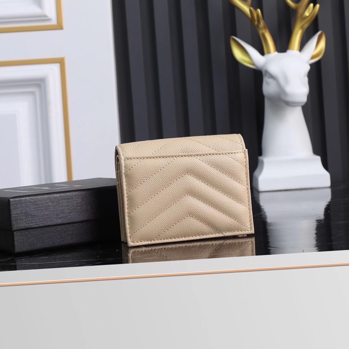 Saint Laurent YSL Caviar Short Wallet in Caviar Beige with Gold Hardware