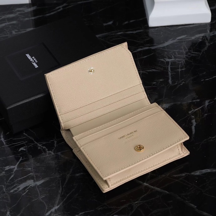 Saint Laurent YSL Caviar Short Wallet in Caviar Beige with Gold Hardware