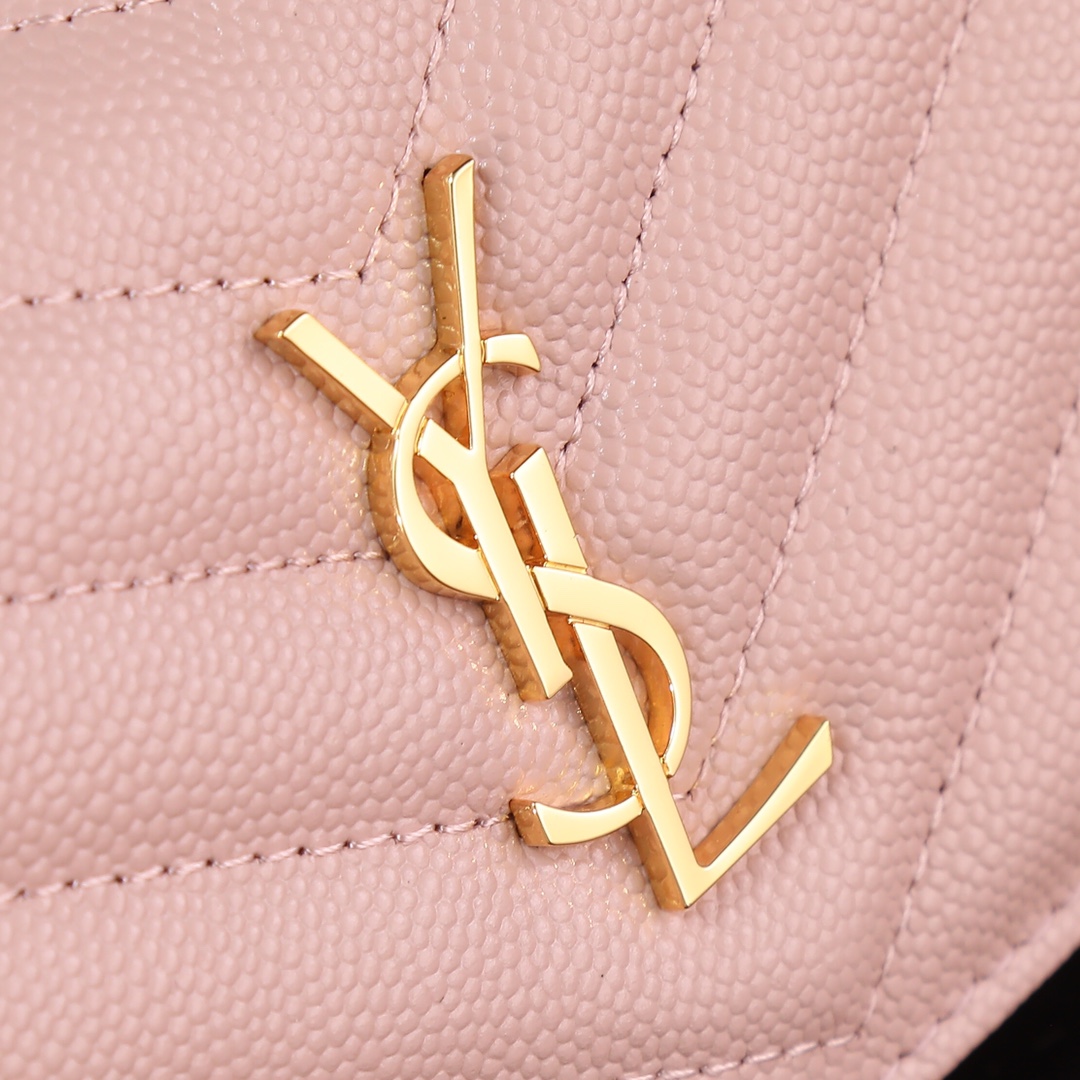 Saint Laurent YSL Caviar Pink Short Wallet with Gold Hardware