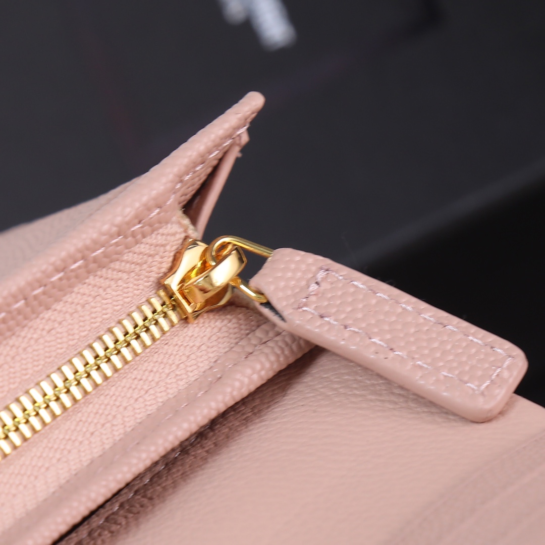 Saint Laurent YSL Caviar Pink Short Wallet with Gold Hardware