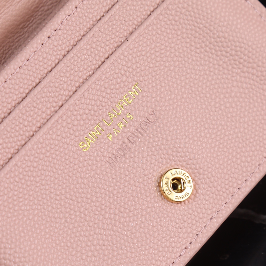 Saint Laurent YSL Caviar Pink Short Wallet with Gold Hardware