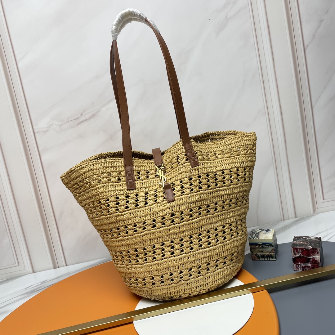 Saint Laurent YSL PANIER Hollow Woven Raffia Tote Bag