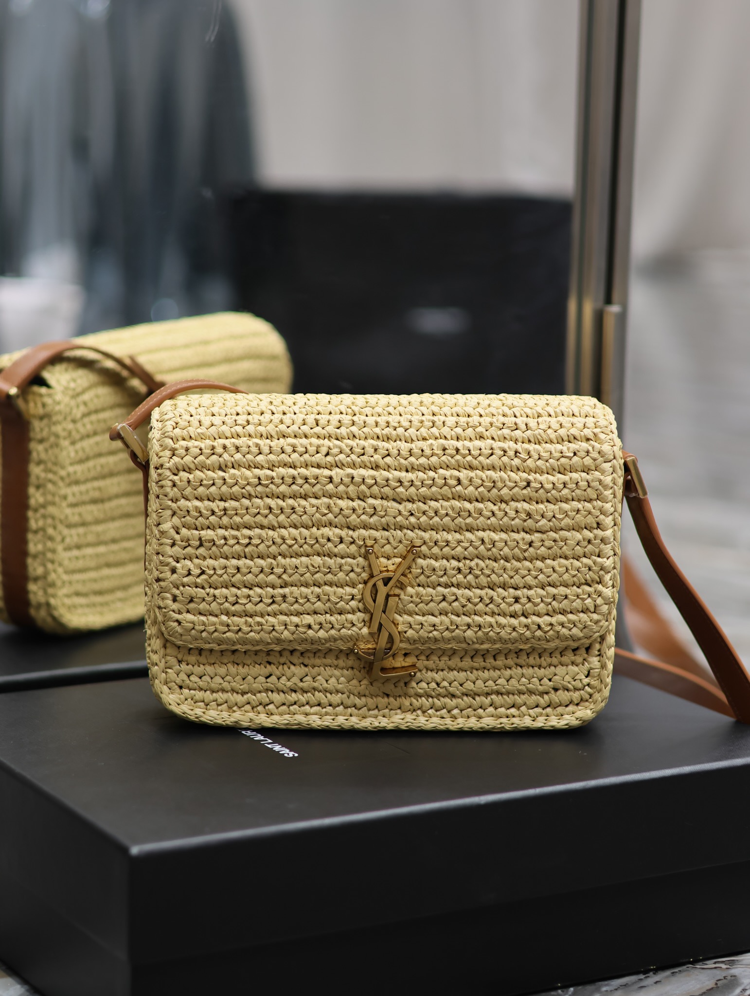 Saint Laurent Solferino Box Raffia Woven Bag