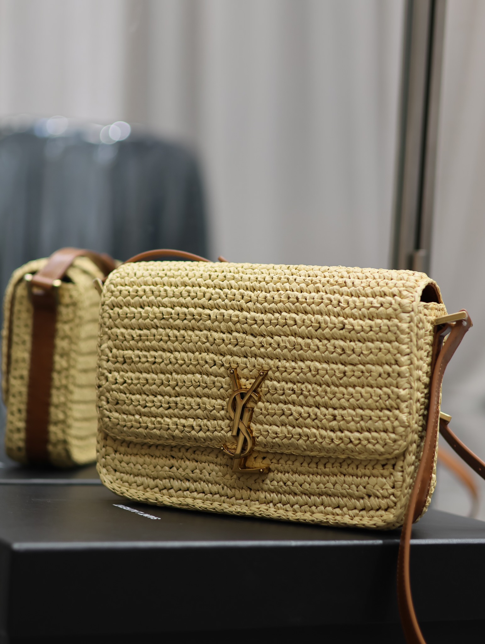 Saint Laurent Solferino Box Raffia Woven Bag