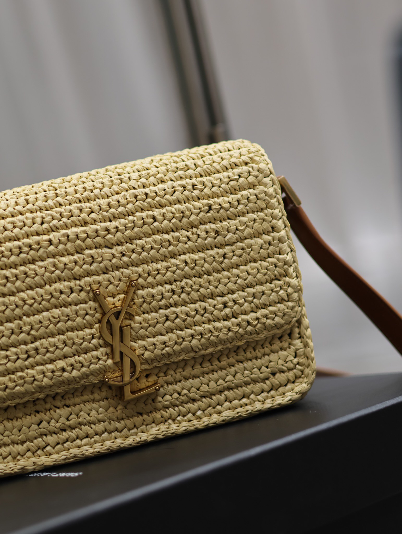 Saint Laurent Solferino Box Raffia Woven Bag