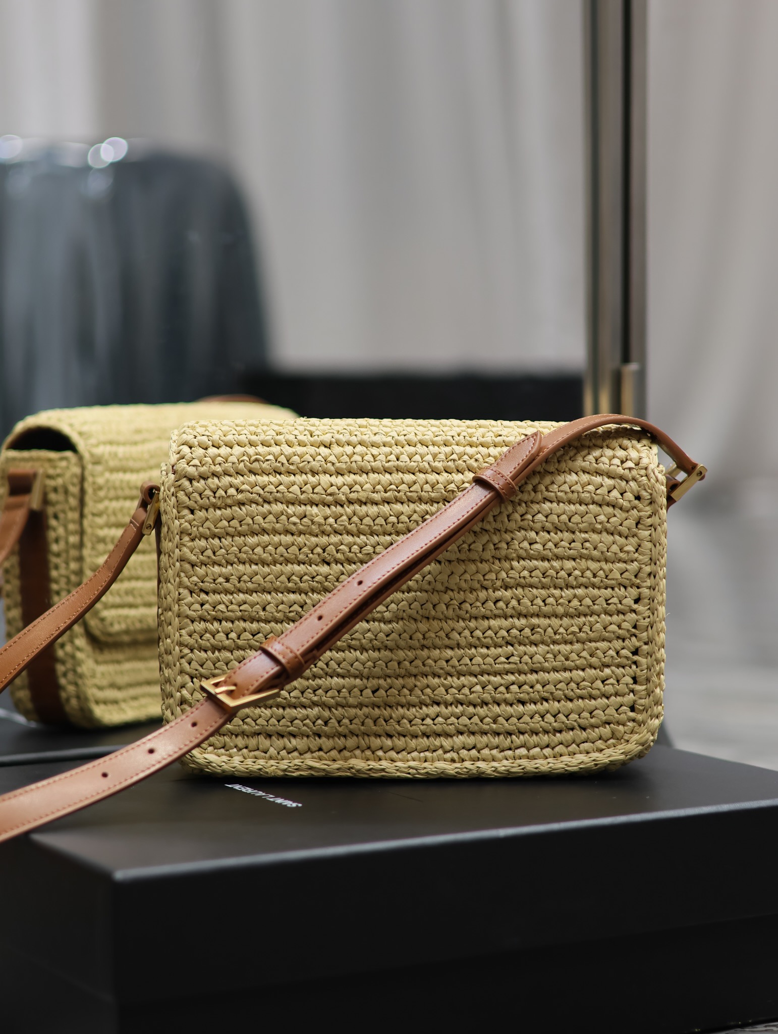 Saint Laurent Solferino Box Raffia Woven Bag